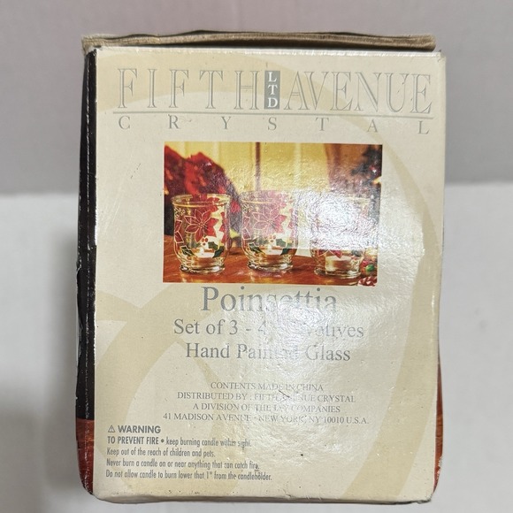 Fifth Avenue Crystal Poinsettia Set Of 3 Votive Candle Holders 4.5" Holiday Xmas - Picture 12 of 12